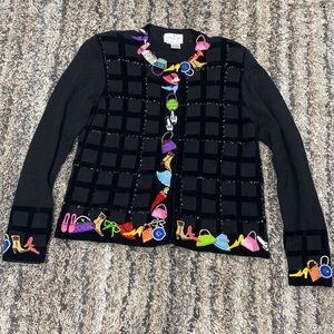 Just B Beaded sequence embroidered cardigan fun print sz Small